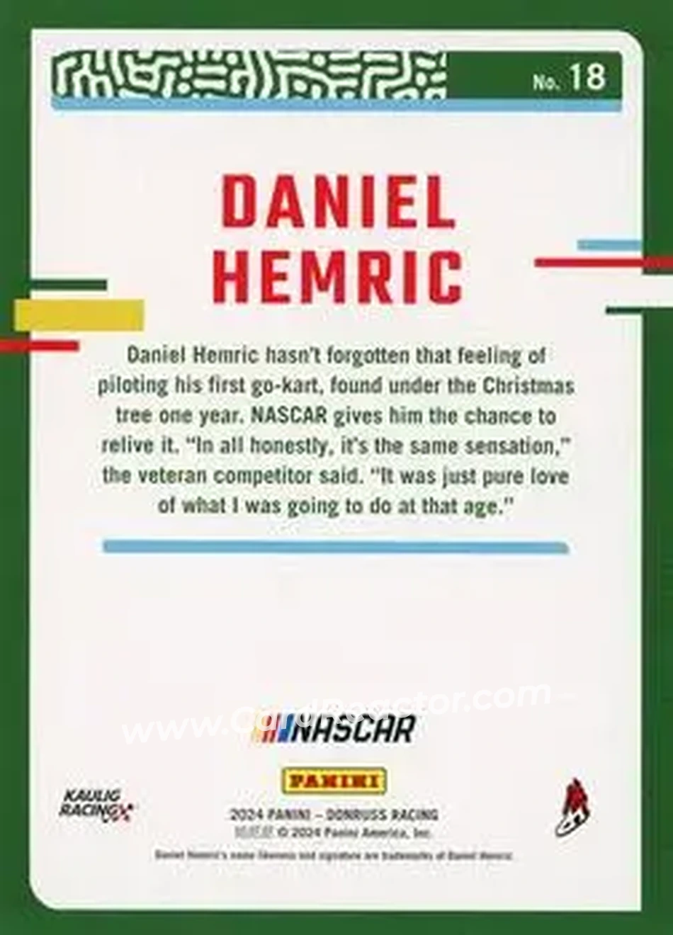 2024 Donruss #18 - Daniel Hemric - Kaulig Racing - Back