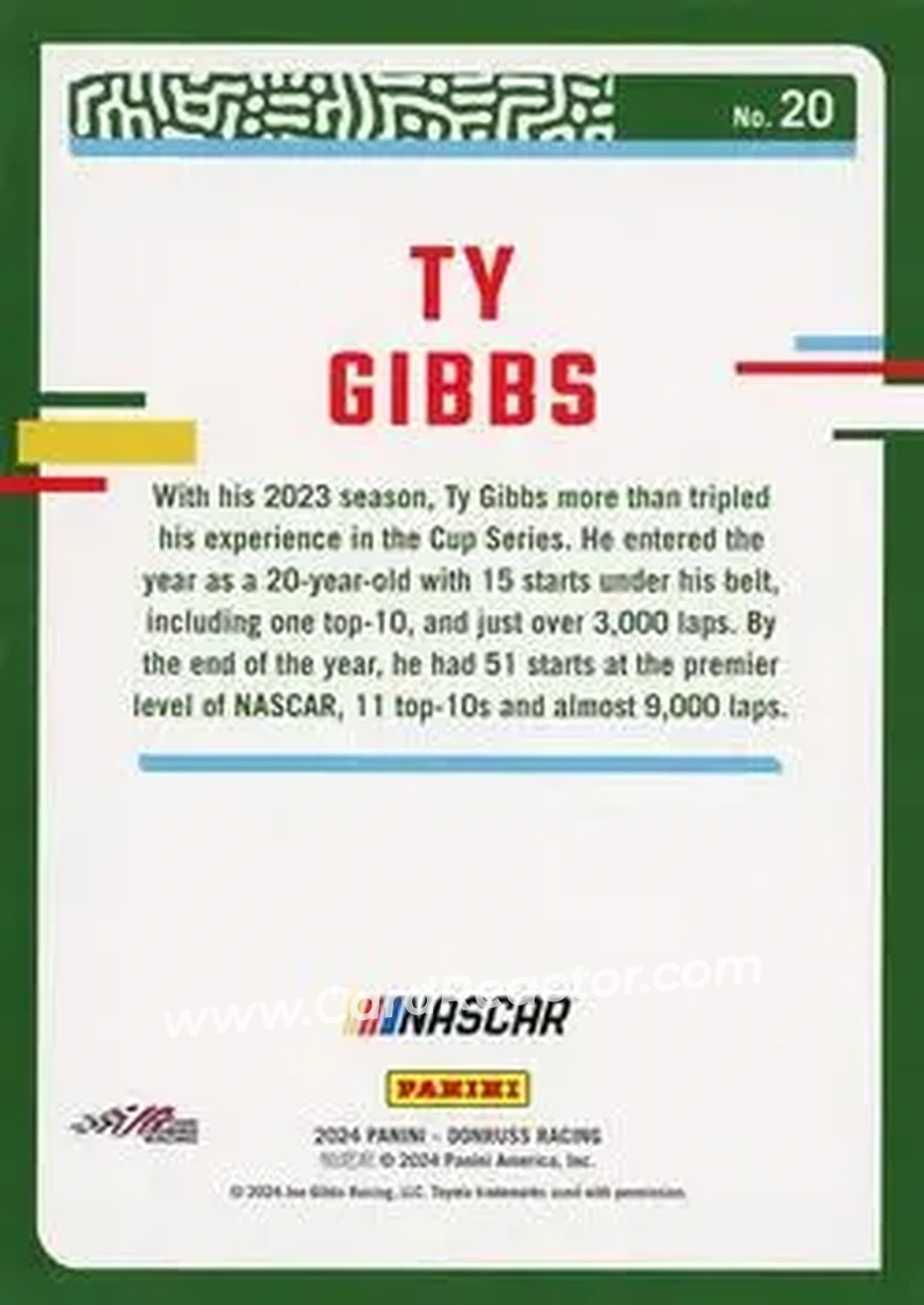 2024 Donruss #20 - Ty Gibbs - Joe Gibbs Racing - Back