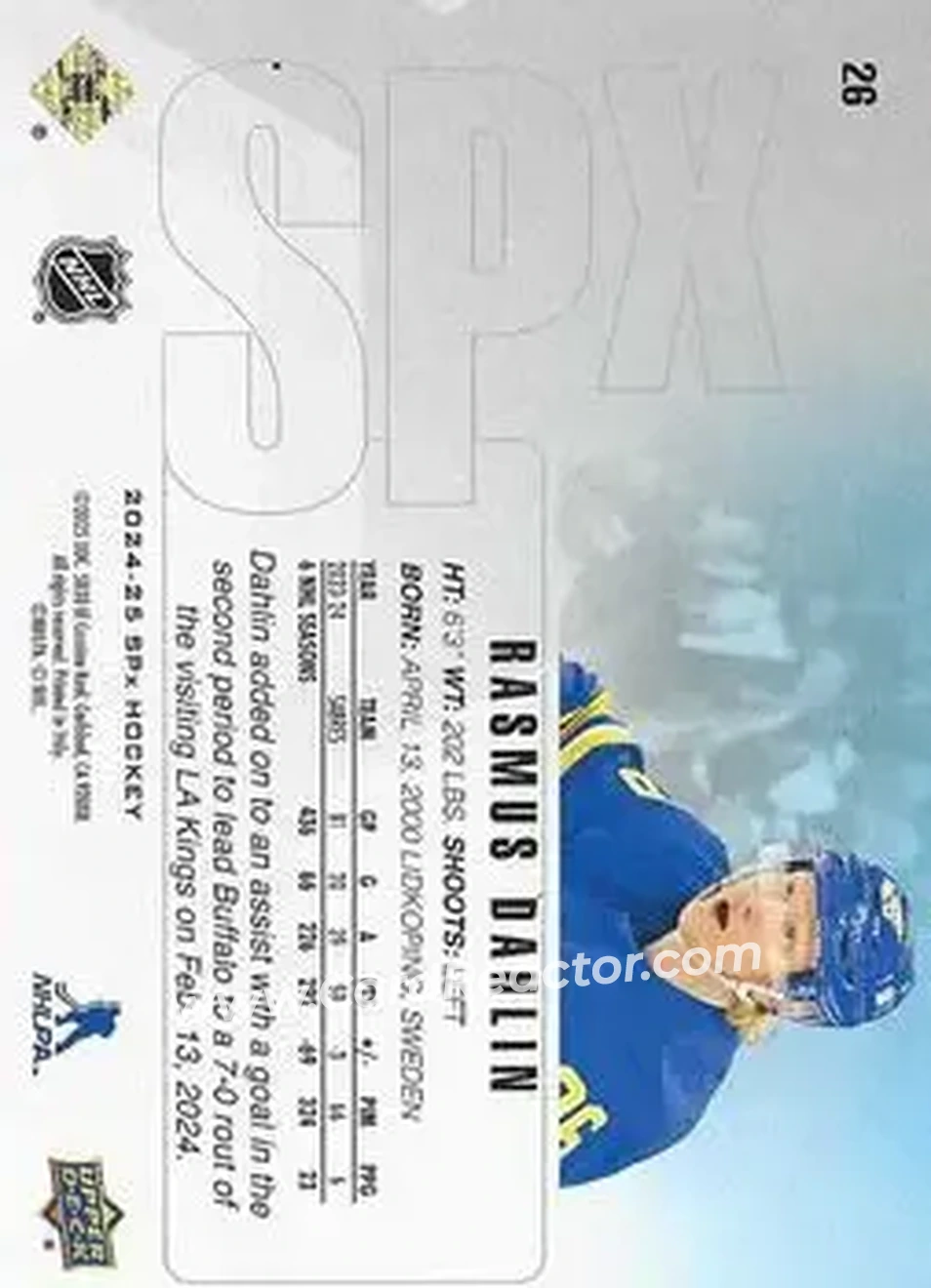 2024-25 SPx #26 - Rasmus Dahlin - Buffalo Sabres - Back