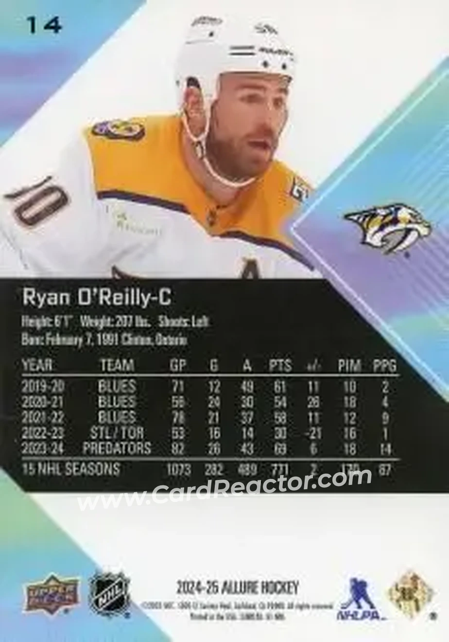 2024-25 Upper Deck Allure #14 - Ryan O'Reilly - Nashville Predators - Back