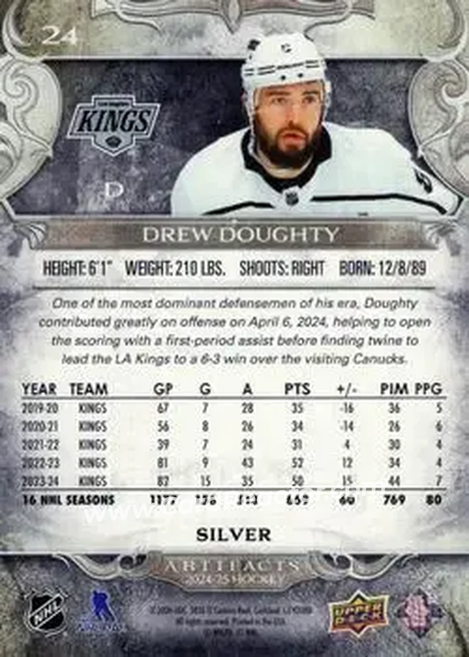 2024-25 Upper Deck Artifacts #24 - Drew Doughty - Los Angeles Kings - Back