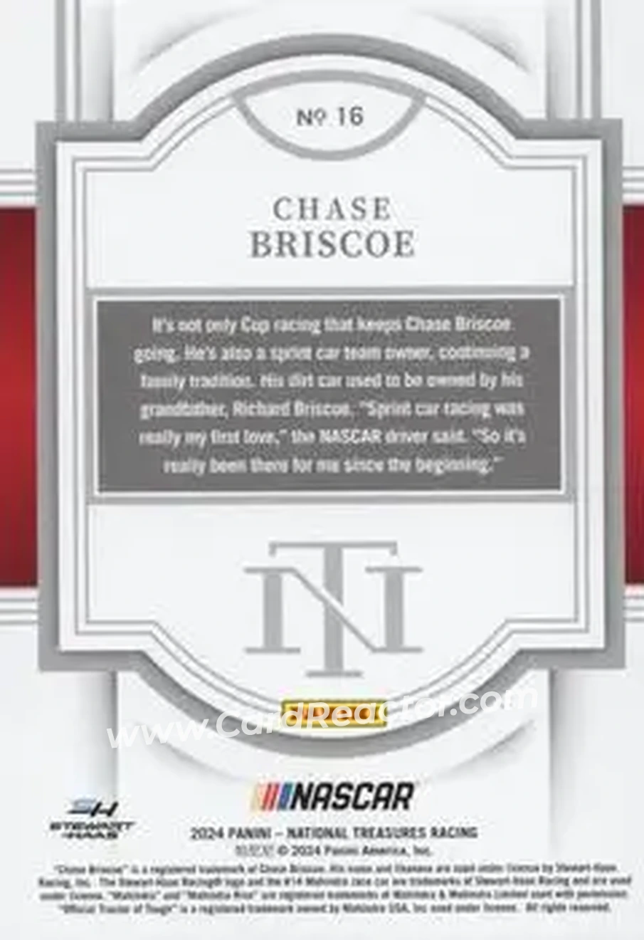2024 Panini National Treasures #16 - Chase Briscoe - Stewart-Haas Racing - Back
