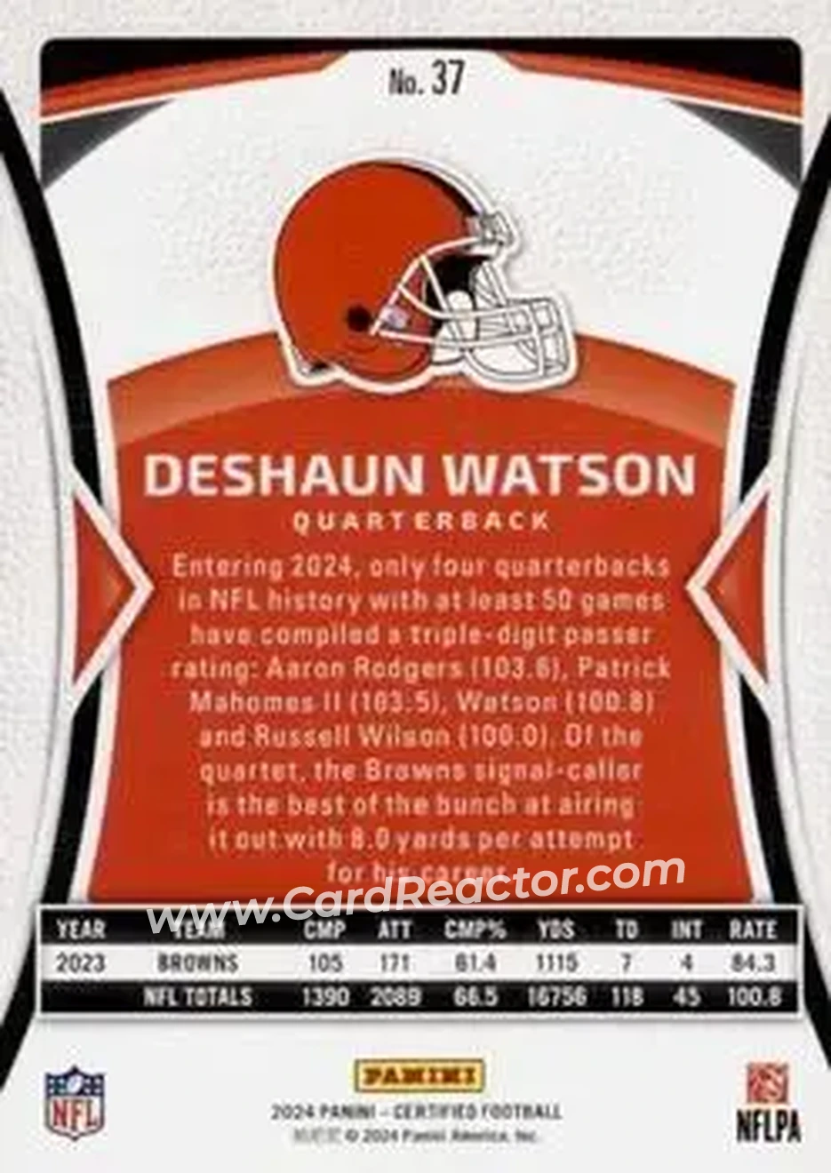 2024 Panini Certified #37 - Deshaun Watson - Cleveland Browns - Back