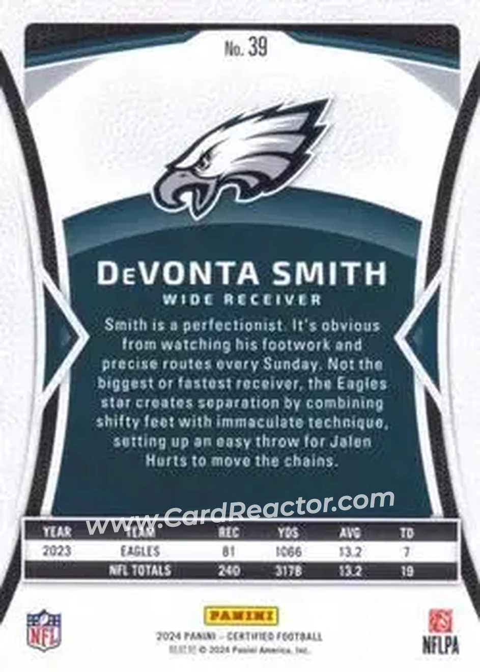 2024 Panini Certified #39 - DeVonta Smith - Philadelphia Eagles - Back