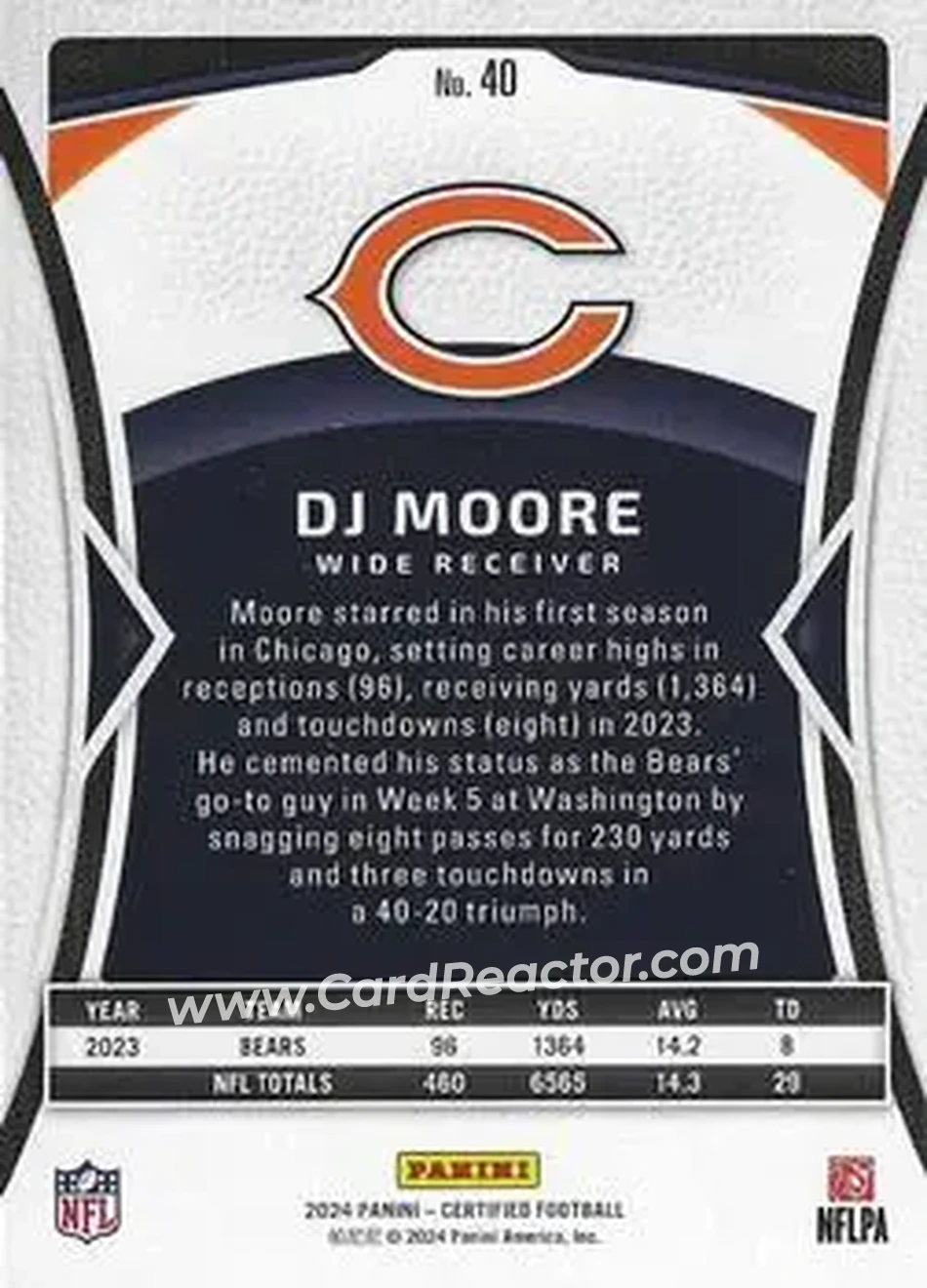 2024 Panini Certified #40 - DJ Moore - Chicago Bears - Back