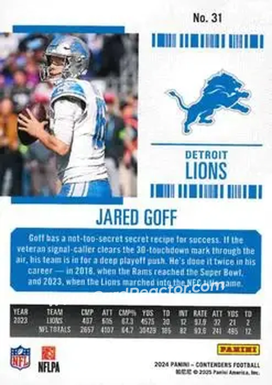 2024 Panini Contenders #31 - Jared Goff - Detroit Lions - Back