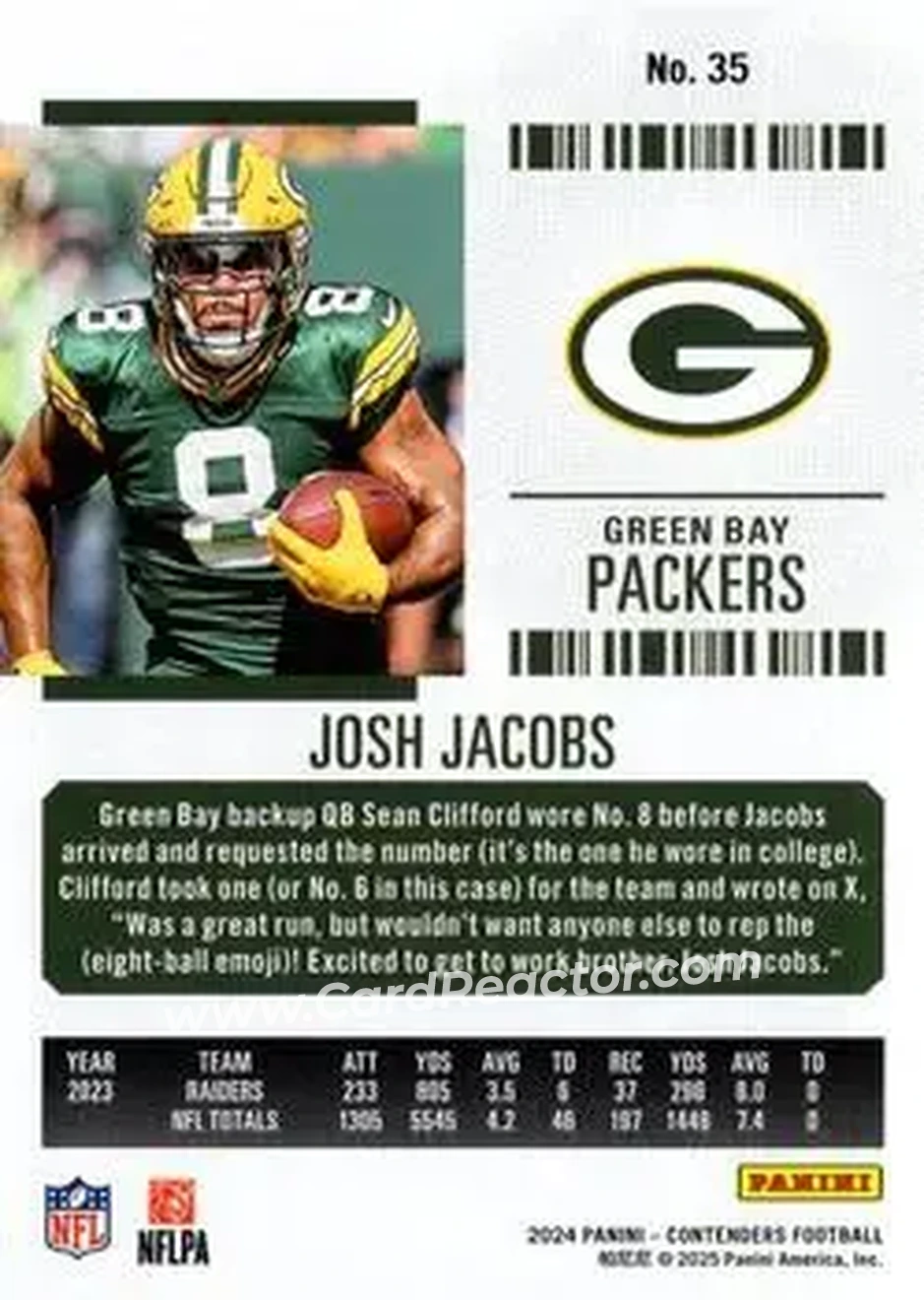 2024 Panini Contenders #35 - Josh Jacobs - Green Bay Packers - Back
