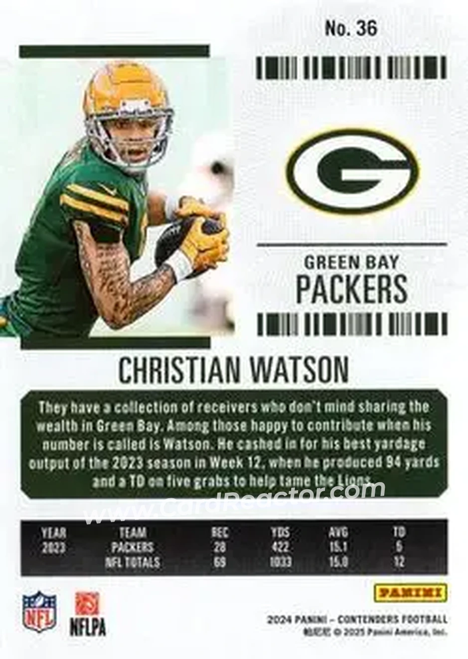 2024 Panini Contenders #36 - Christian Watson - Green Bay Packers - Back