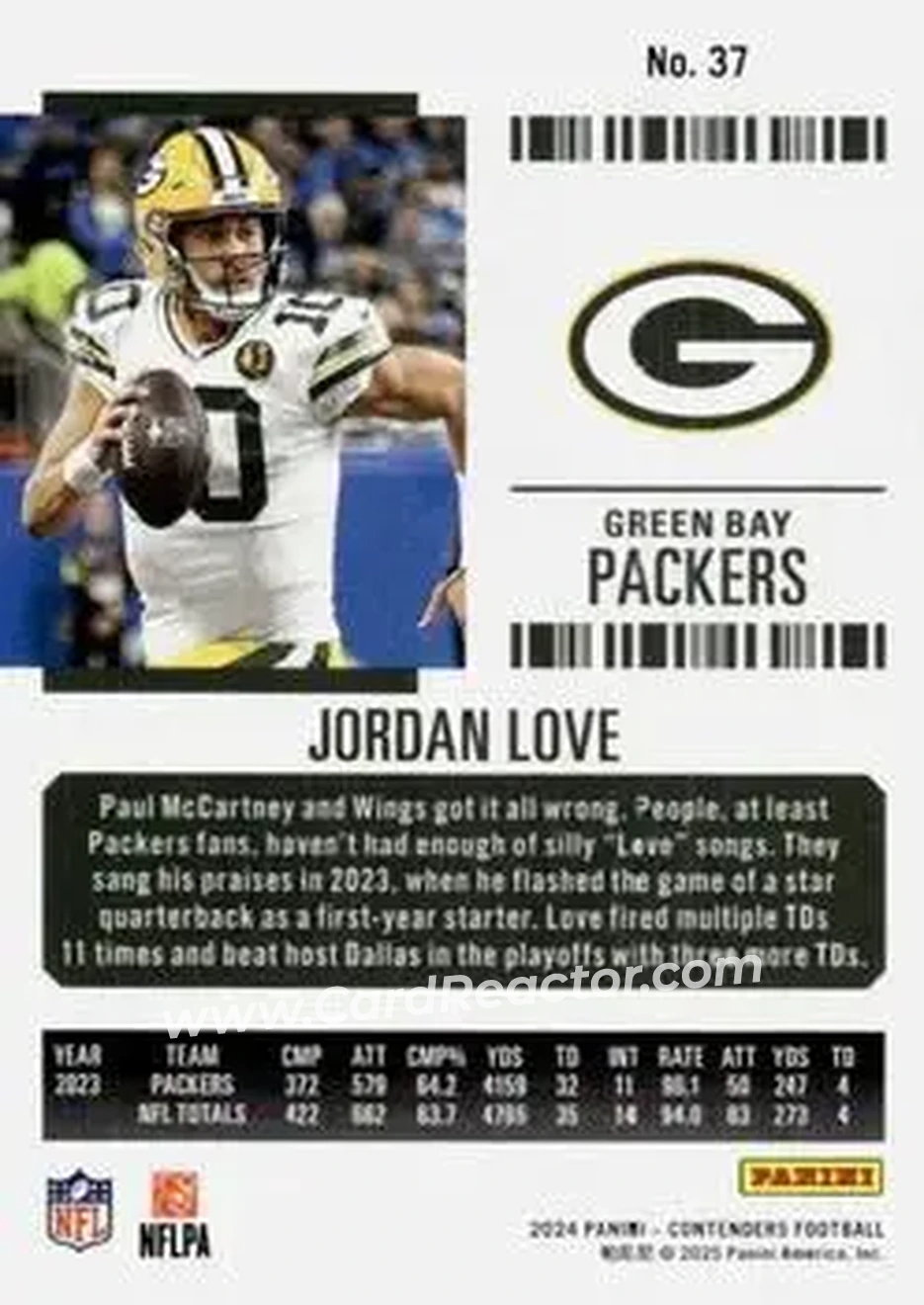 2024 Panini Contenders #37 - Jordan Love - Green Bay Packers - Back