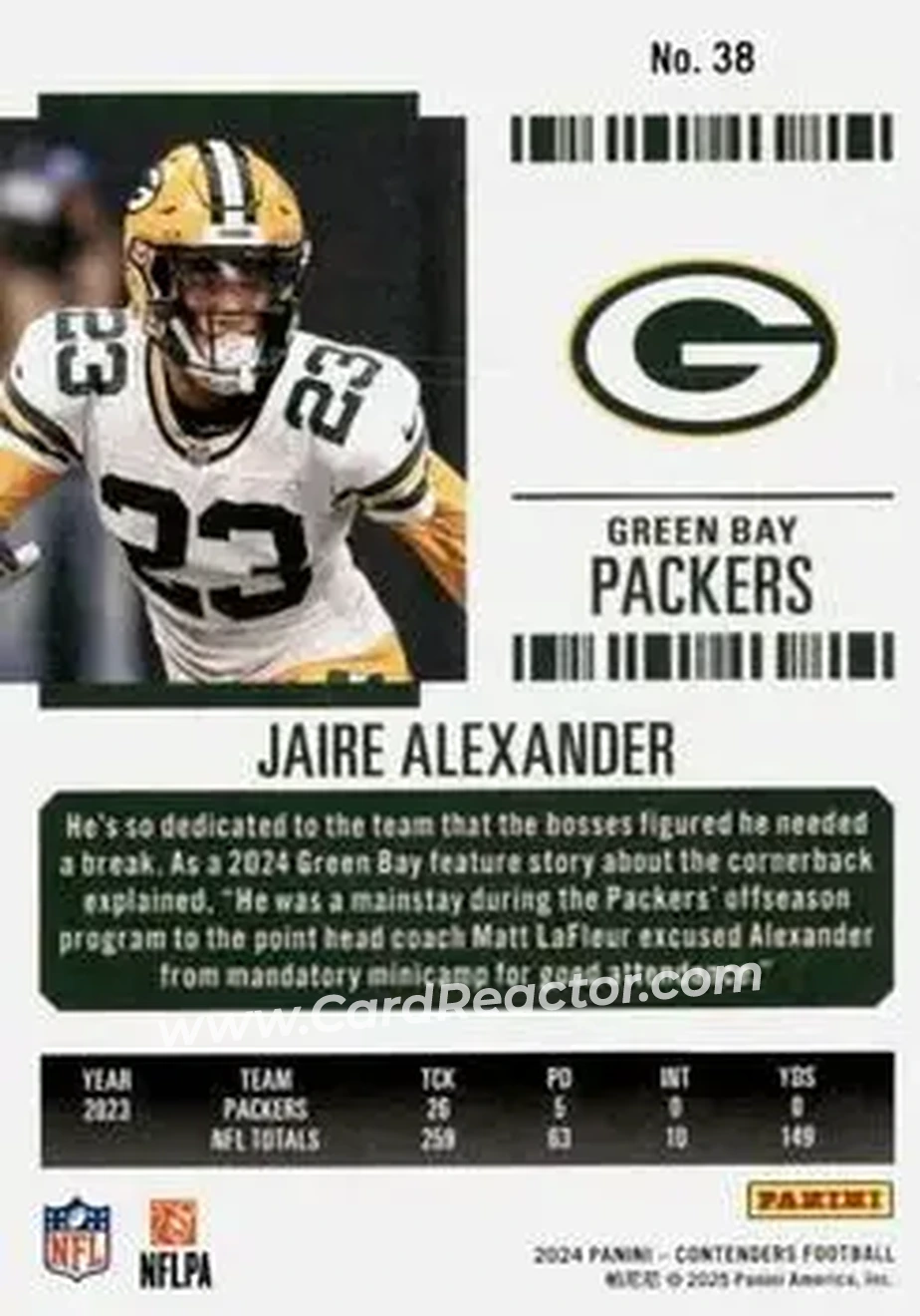 2024 Panini Contenders #38 - Jaire Alexander - Green Bay Packers - Back
