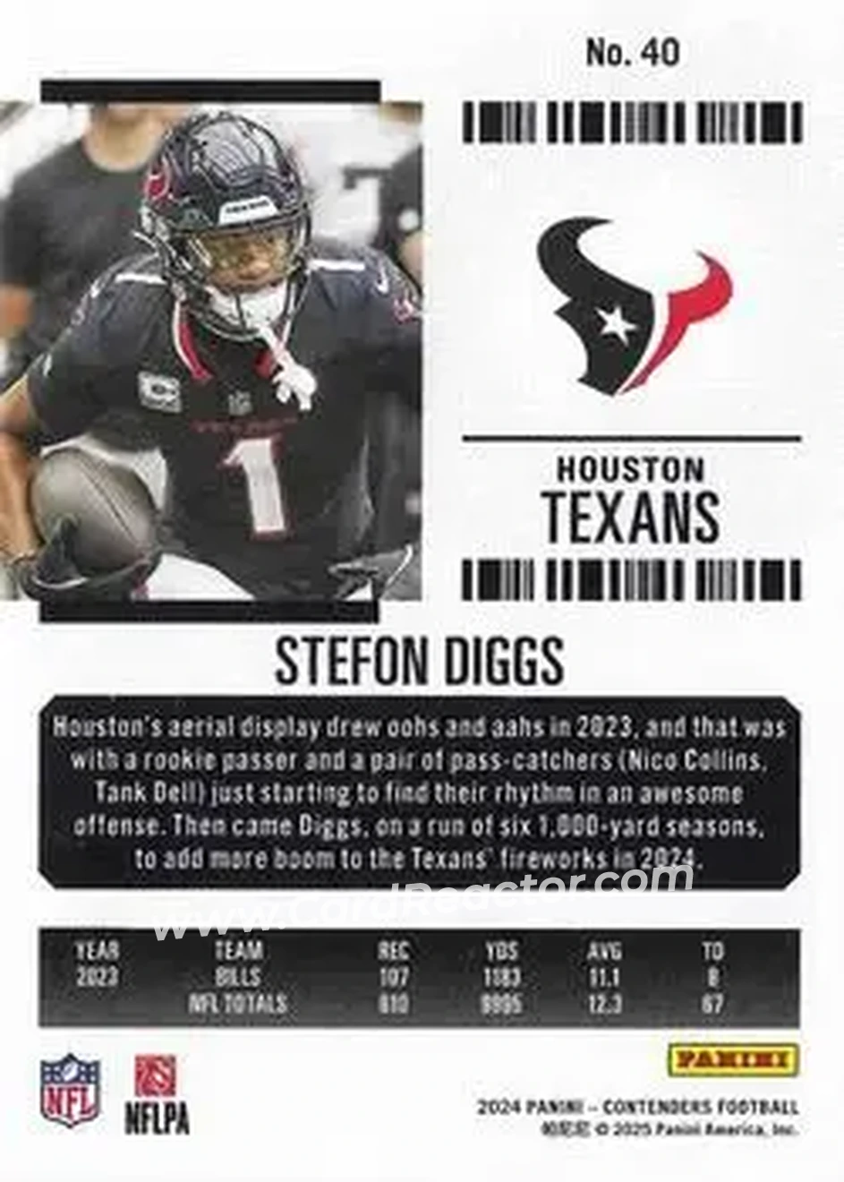 2024 Panini Contenders #40 - Stefon Diggs - Houston Texans - Back