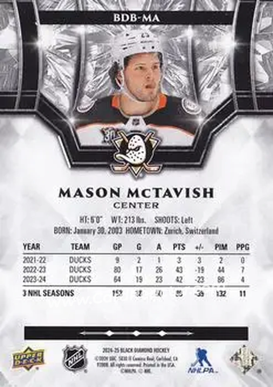 2024-25 Upper Deck Black Diamond #BDB-MA - Mason McTavish - Anaheim Ducks - Back