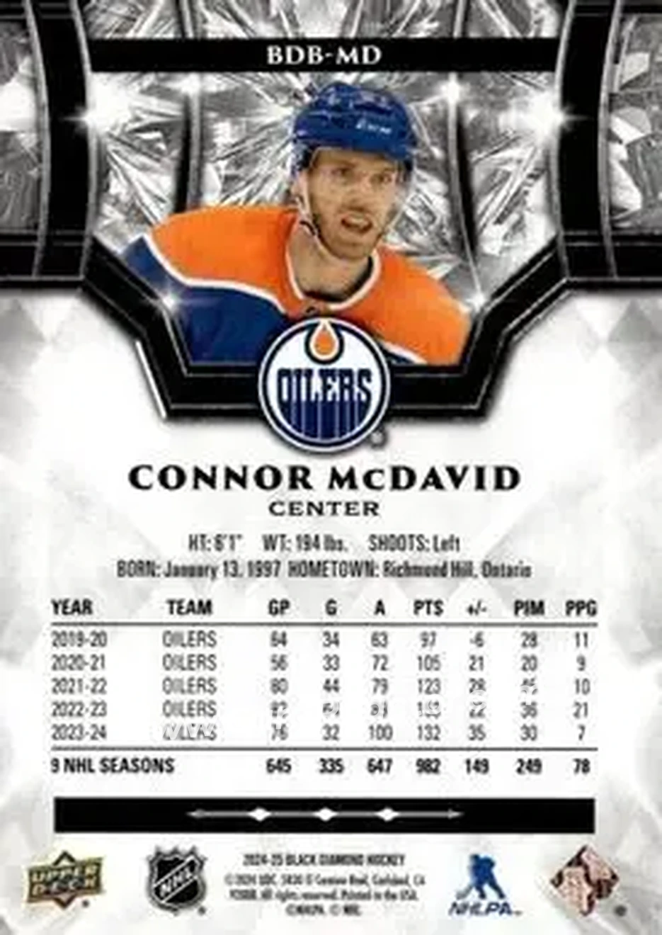 2024-25 Upper Deck Black Diamond #BDB-MD - Connor McDavid - Edmonton Oilers - Back