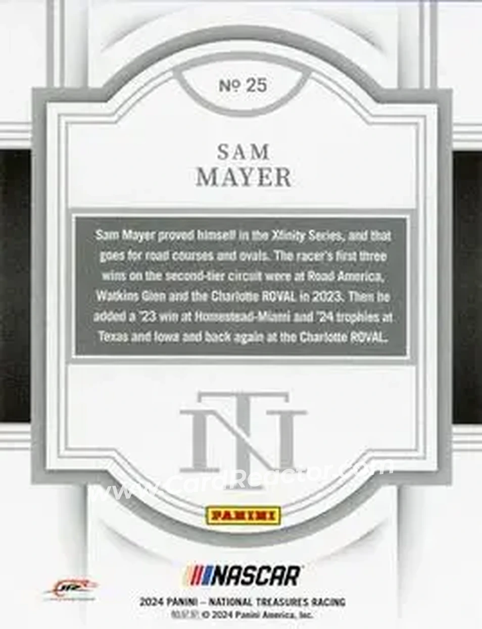2024 Panini National Treasures #25 - Sam Mayer - JR Motorsports - Back