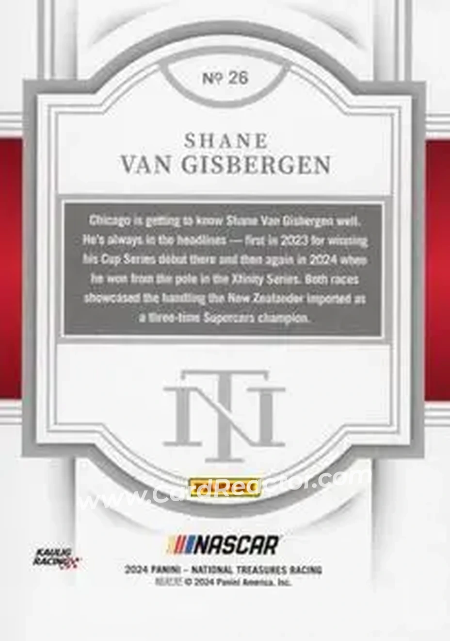 2024 Panini National Treasures #26 - Shane Van Gisbergen - Kaulig Racing - Back