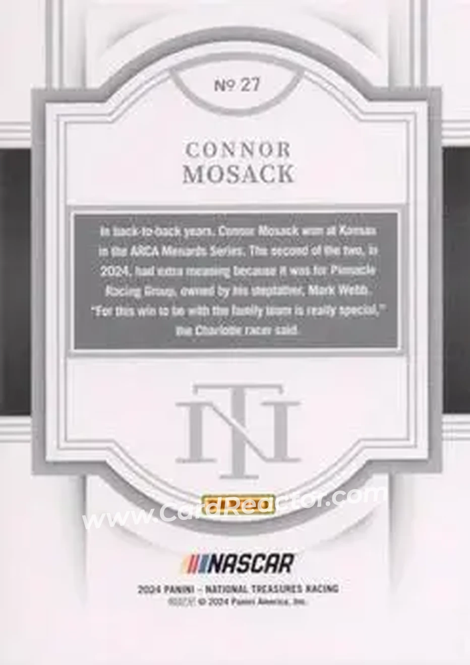2024 Panini National Treasures #27 - Connor Mosack - Niece Motorsports - Back