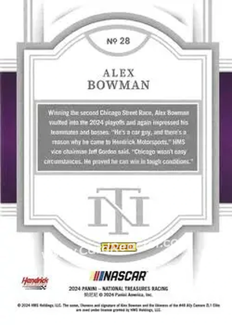 2024 Panini National Treasures #28 - Alex Bowman - Hendrick Motorsports - Back