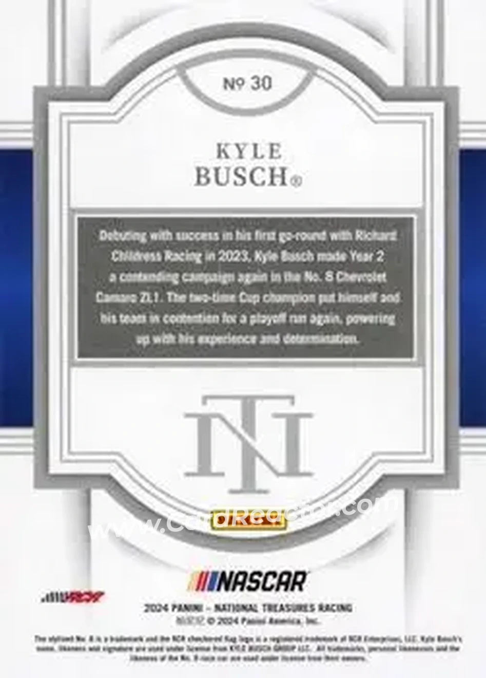 2024 Panini National Treasures #30 - Kyle Busch - Richard Childress Racing - Back