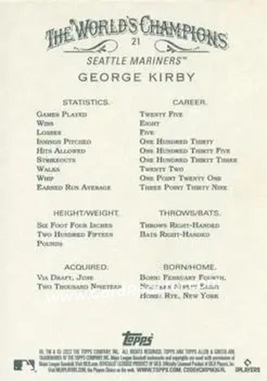 2023 Topps Allen & Ginter X #21 - George Kirby - Seattle Mariners - Back