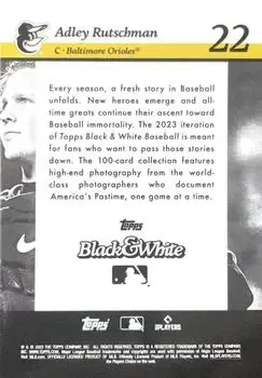 2023 Topps Black & White #22 - Adley Rutschman - Baltimore Orioles - Back