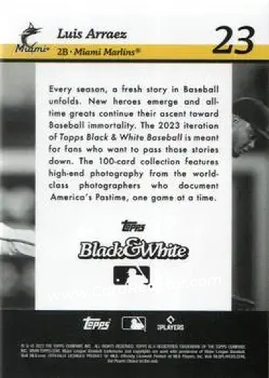 2023 Topps Black & White #23 - Luis Arraez - Miami Marlins - Back