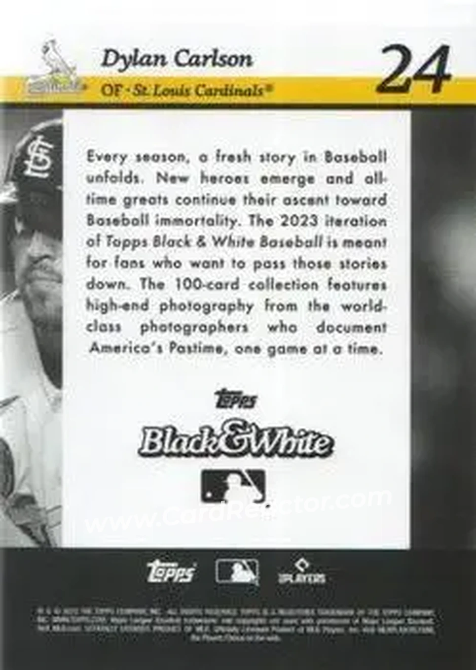 2023 Topps Black & White #24 - Dylan Carlson - St. Louis Cardinals - Back 2023 Topps Black & White #24 - Dylan Carlson - St. Louis Cardinals - Back