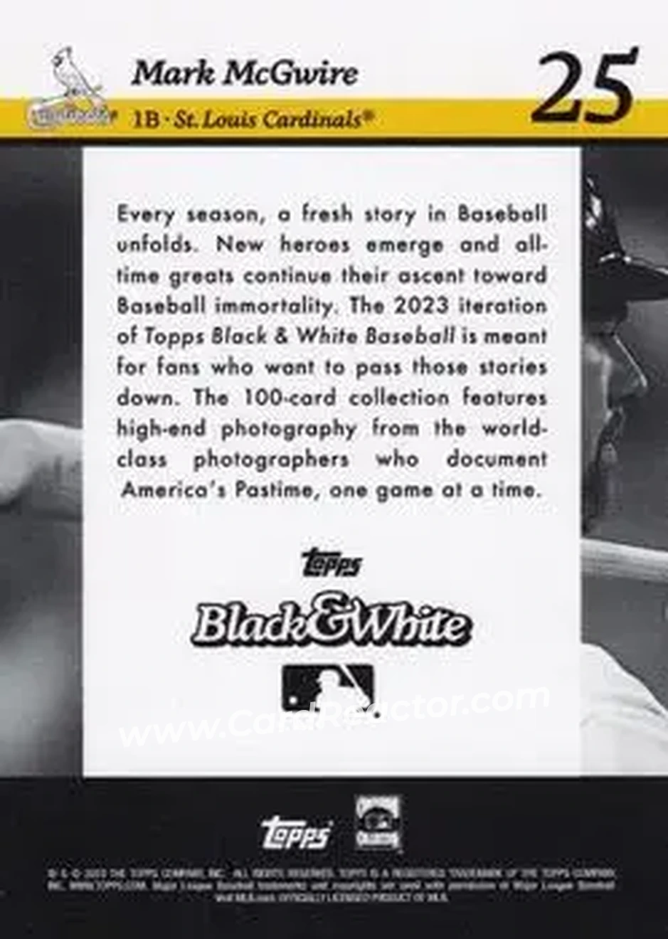 2023 Topps Black & White #25 - Mark McGwire - St. Louis Cardinals - Back 2023 Topps Black & White #25 - Mark McGwire - St. Louis Cardinals - Back