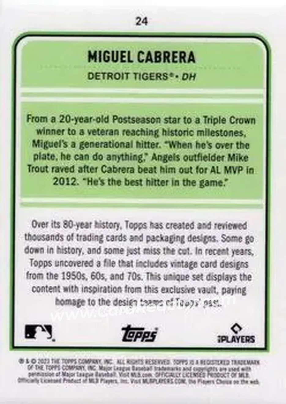 2023 Topps Brooklyn Collection #24 - Miguel Cabrera - Detroit Tigers - Back 2023 Topps Brooklyn Collection #24 - Miguel Cabrera - Detroit Tigers - Back