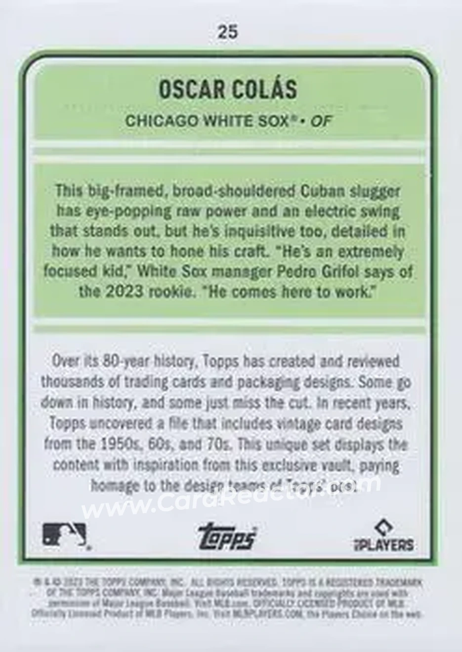 2023 Topps Brooklyn Collection #25 - Oscar Colás - Chicago White Sox - Back