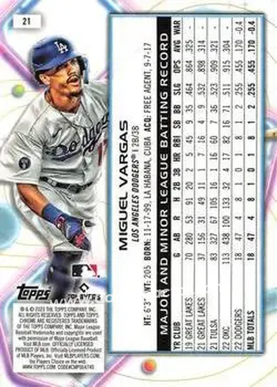 2023 Topps Chrome Cosmic #21 - Miguel Vargas - Los Angeles Dodgers - Back