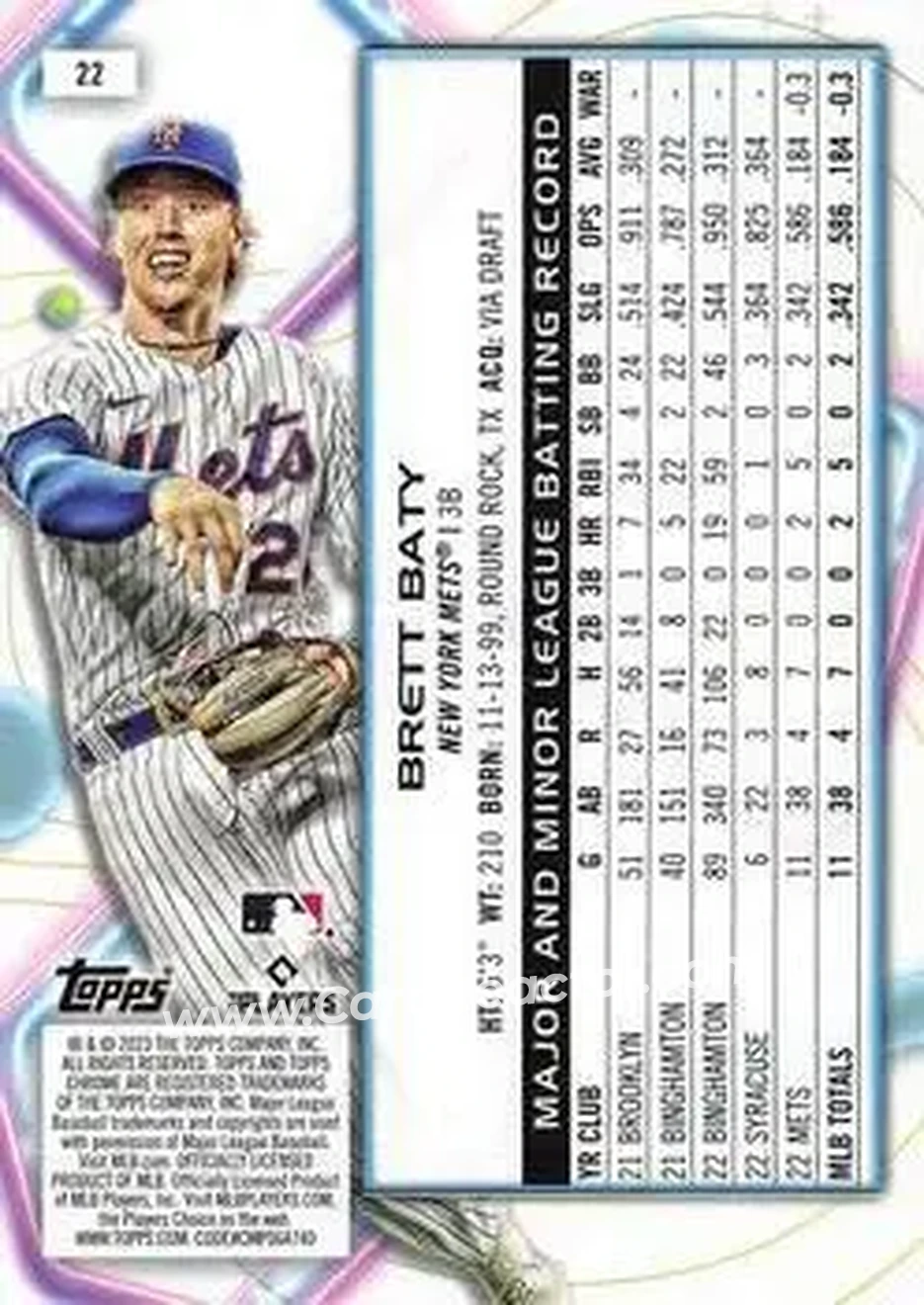 2023 Topps Chrome Cosmic #22 - Brett Baty - New York Mets - Back