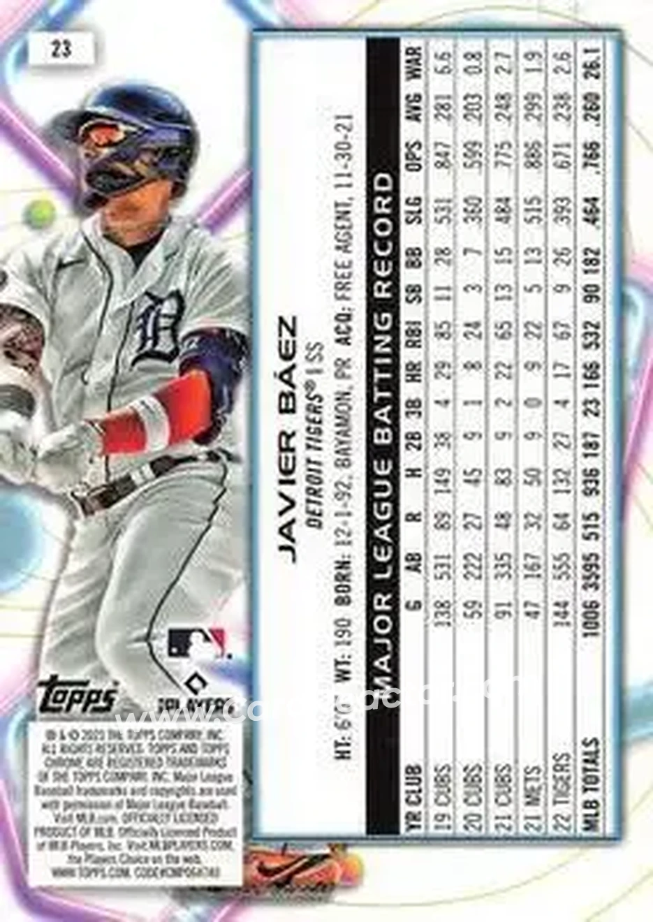 2023 Topps Chrome Cosmic #23 - Javier Báez - Detroit Tigers - Back
