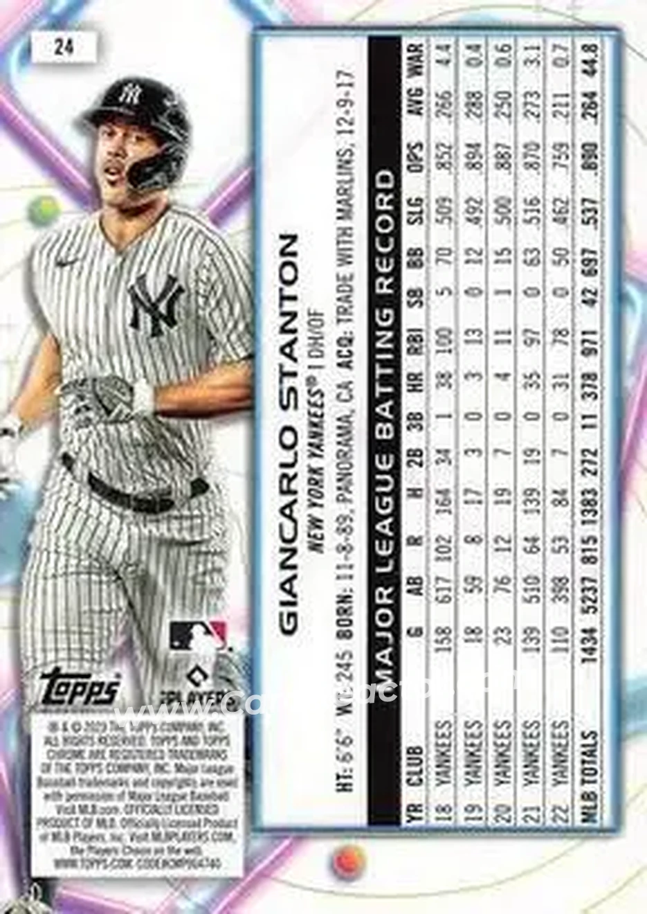 2023 Topps Chrome Cosmic #24 - Giancarlo Stanton - New York Yankees - Back