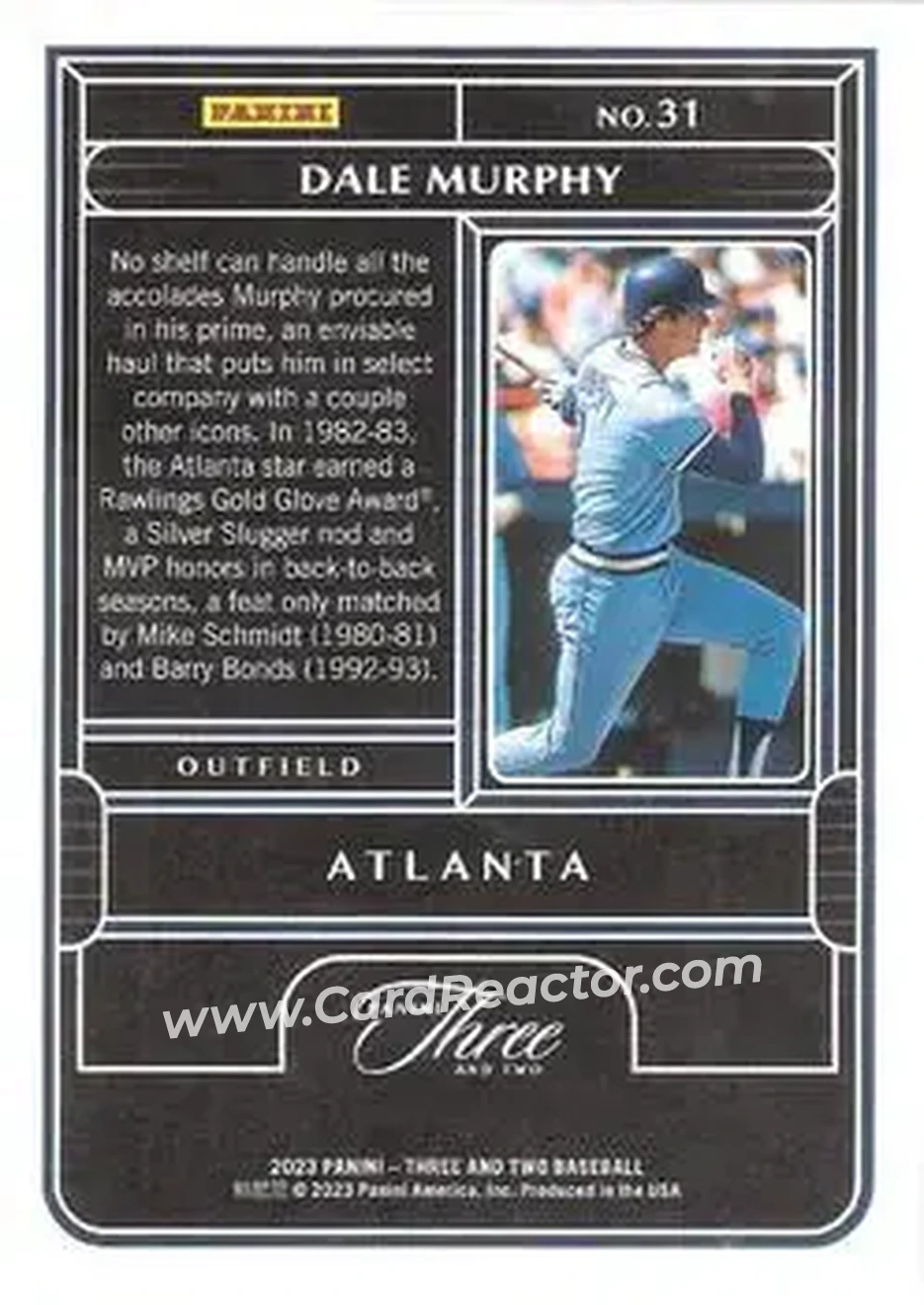 2023 Panini Three and Two #31 - Dale Murphy - Atlanta Braves - Back