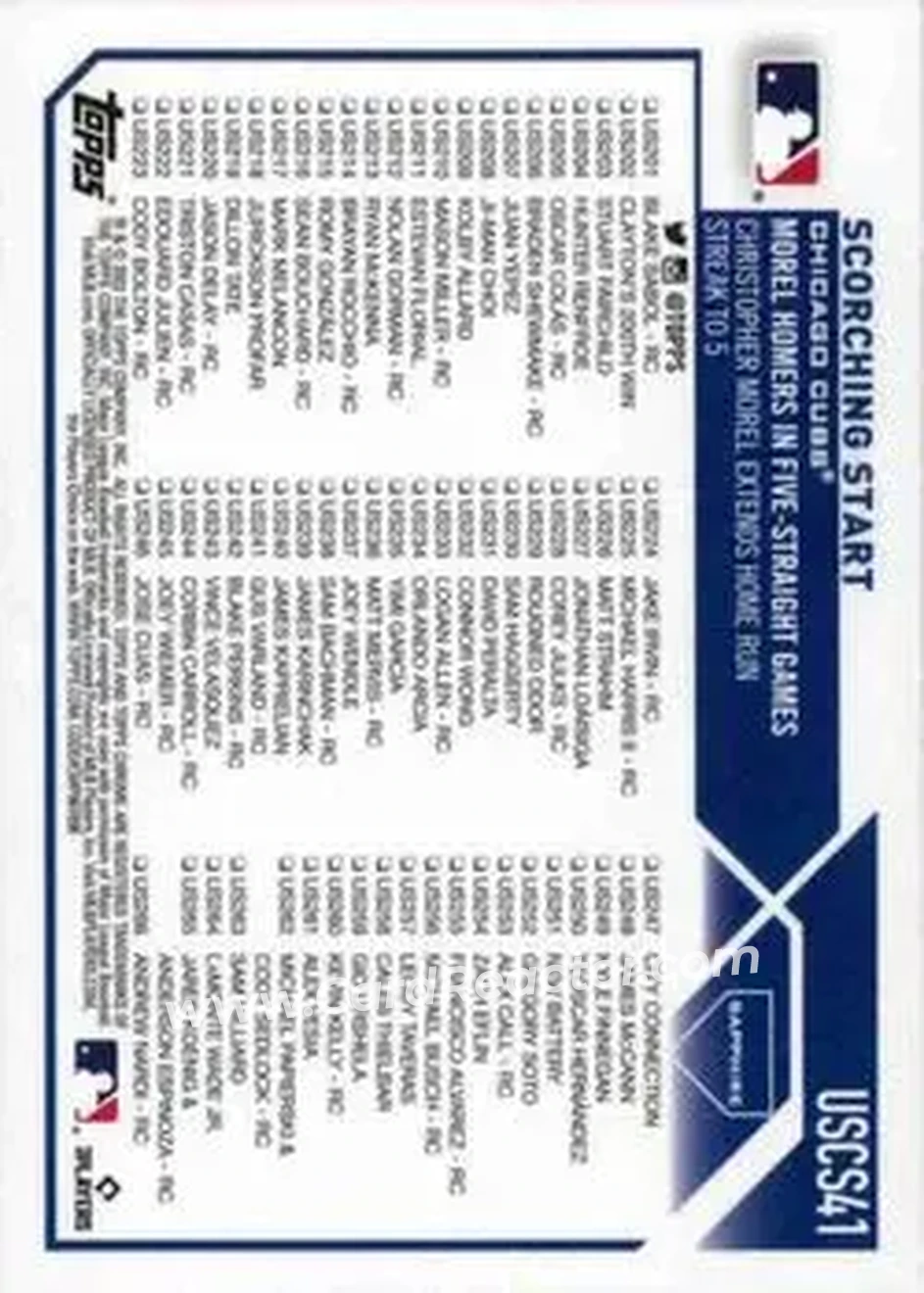 2023 Topps Chrome Update Sapphire Edition #USCS41 - Scorching Start - Chicago Cubs - Back 2023 Topps Chrome Update Sapphire Edition #USCS41 - Scorching Start - Chicago Cubs - Back