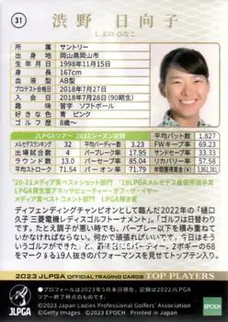 2023 Epoch JLPGA Top Players #31 - Hinako Shibuno - Back