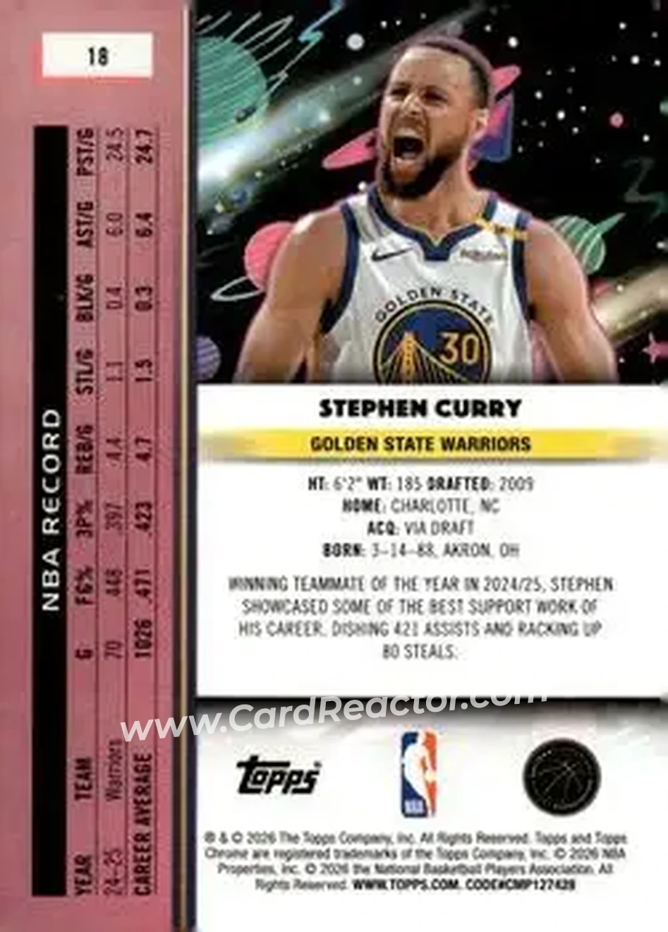 2025-26 Topps Chrome Cosmic #18 - Stephen Curry - Golden State Warriors - Back 2025-26 Topps Chrome Cosmic #18 - Stephen Curry - Golden State Warriors - Back