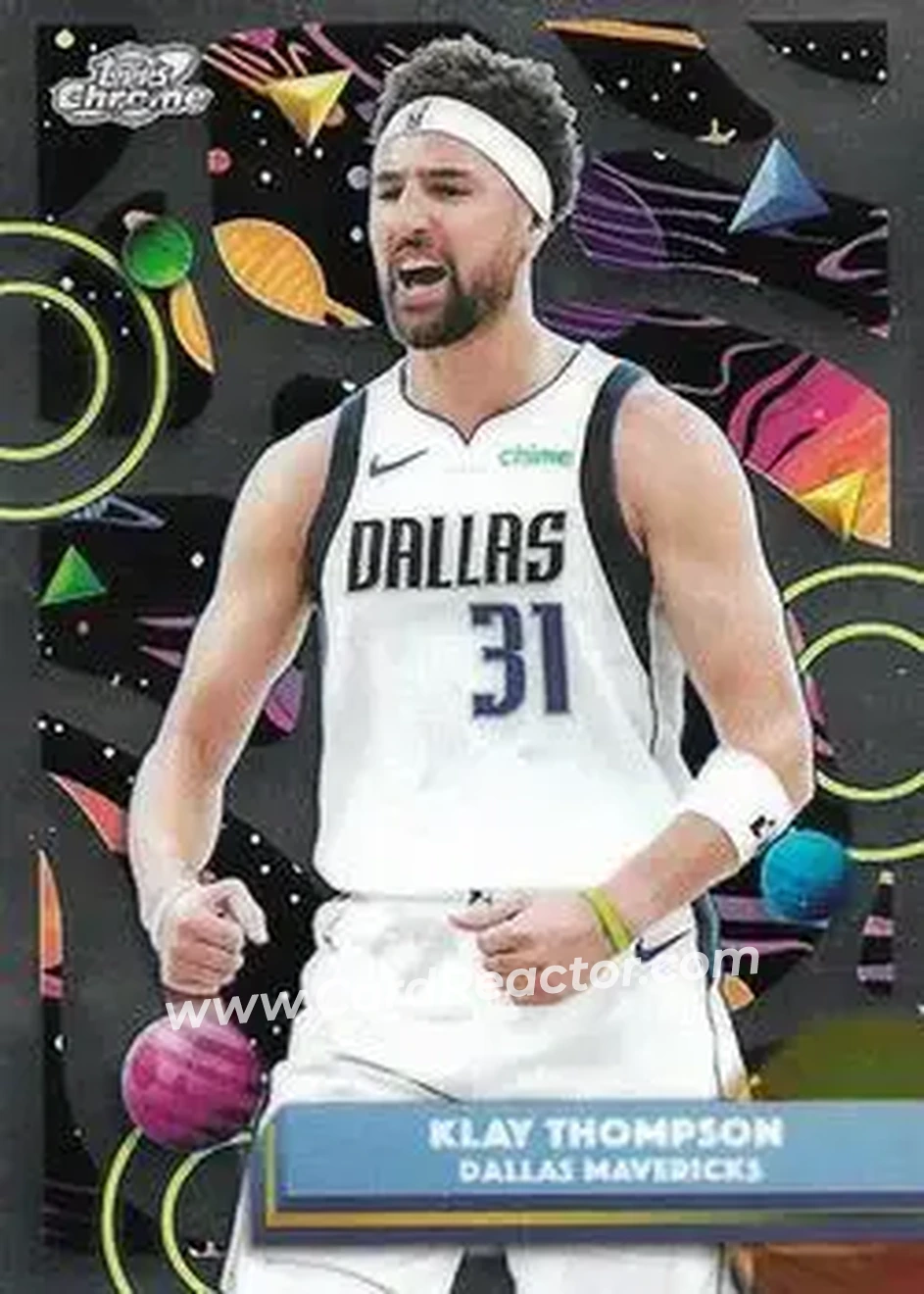 2025-26 Topps Chrome Cosmic #22 - Klay Thompson - Dallas Mavericks - Front 2025-26 Topps Chrome Cosmic #22 - Klay Thompson - Dallas Mavericks - Front