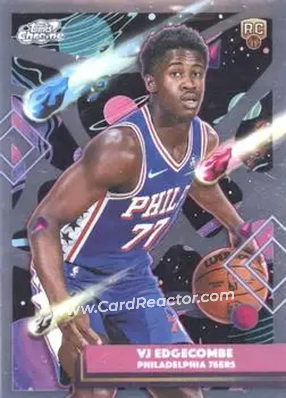 2025-26 Topps Chrome Cosmic #35 - VJ Edgecombe - Philadelphia 76ers - Front 2025-26 Topps Chrome Cosmic #35 - VJ Edgecombe - Philadelphia 76ers - Front