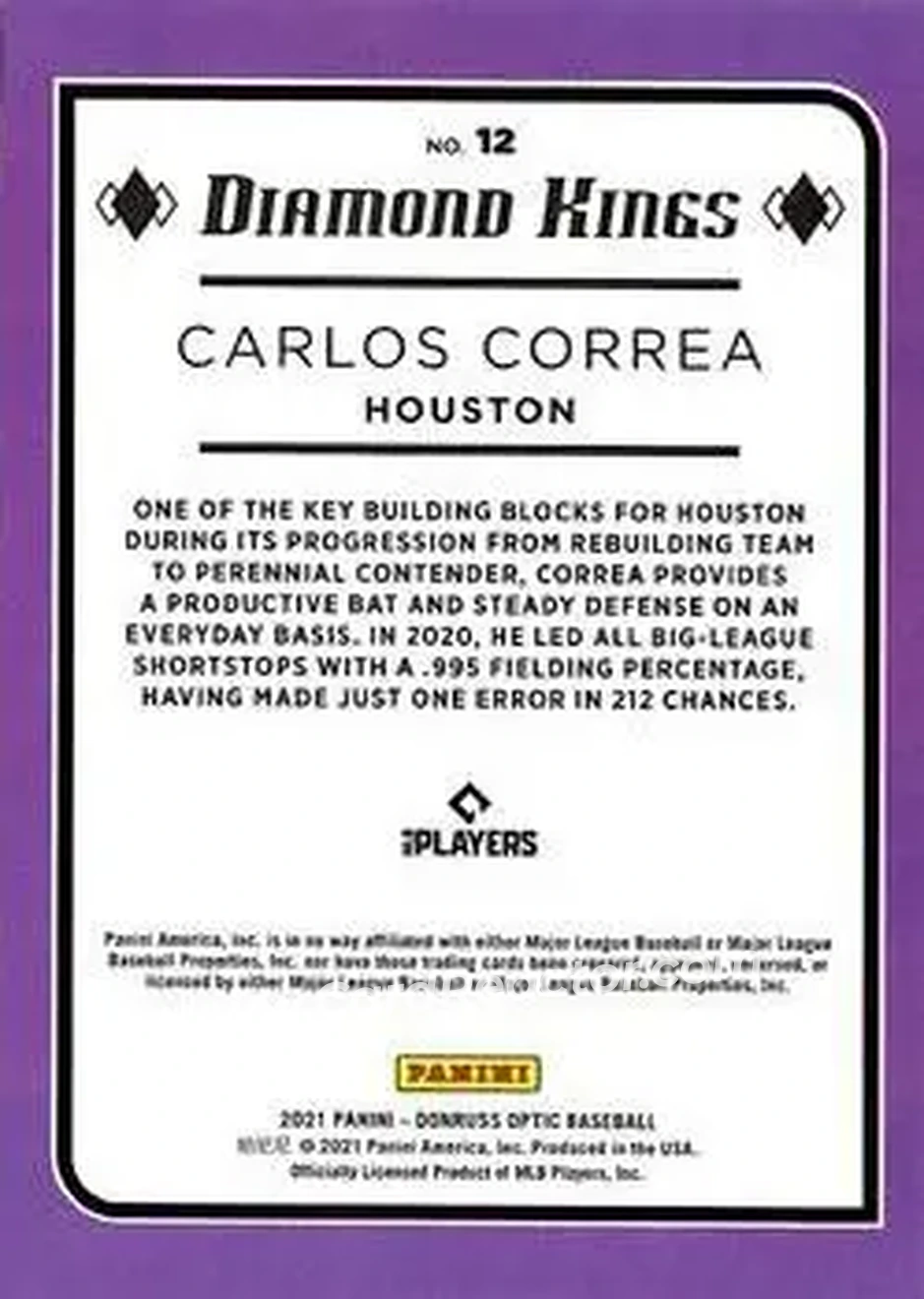 2021 Donruss Optic #12 - Carlos Correa - Houston Astros - Back