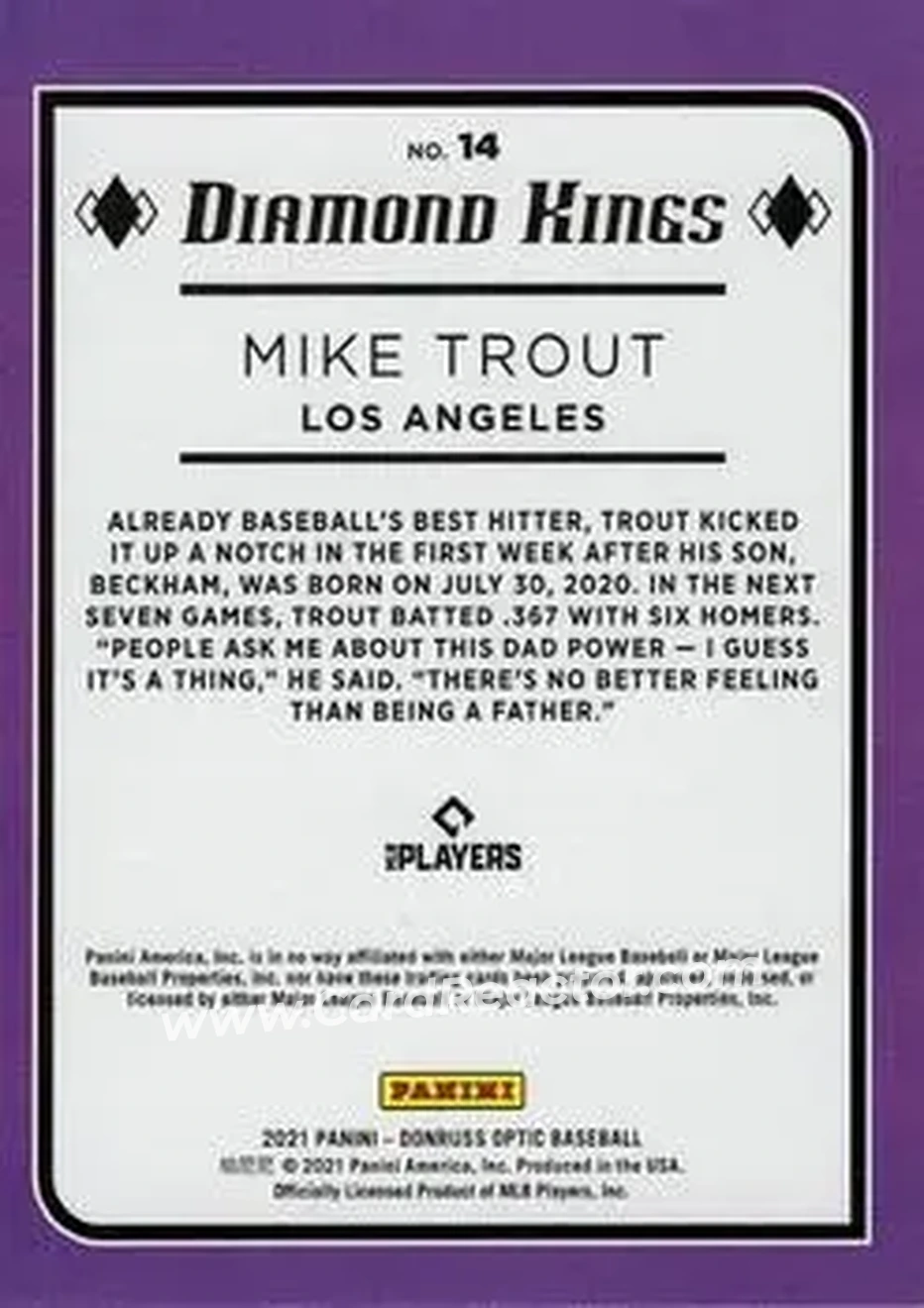 2021 Donruss Optic #14 - Mike Trout - Los Angeles Angels - Back 2021 Donruss Optic #14 - Mike Trout - Los Angeles Angels - Back