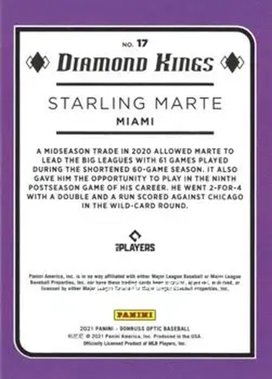 2021 Donruss Optic #17 - Starling Marte - Miami Marlins - Back