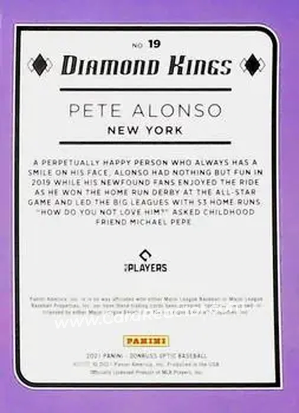 2021 Donruss Optic #19 - Pete Alonso - New York Mets - Back 2021 Donruss Optic #19 - Pete Alonso - New York Mets - Back