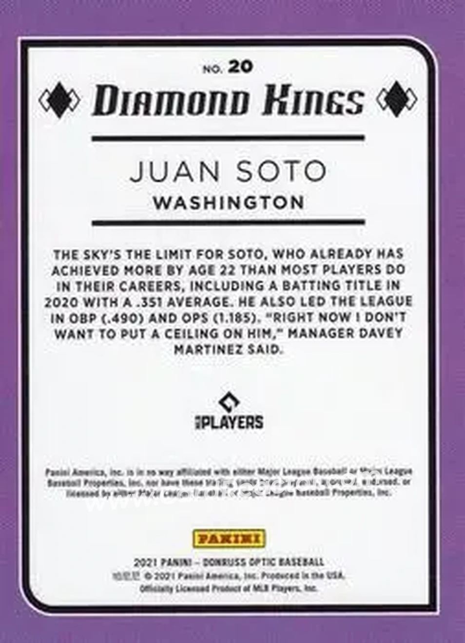 2021 Donruss Optic #20 - Juan Soto - Washington Nationals - Back