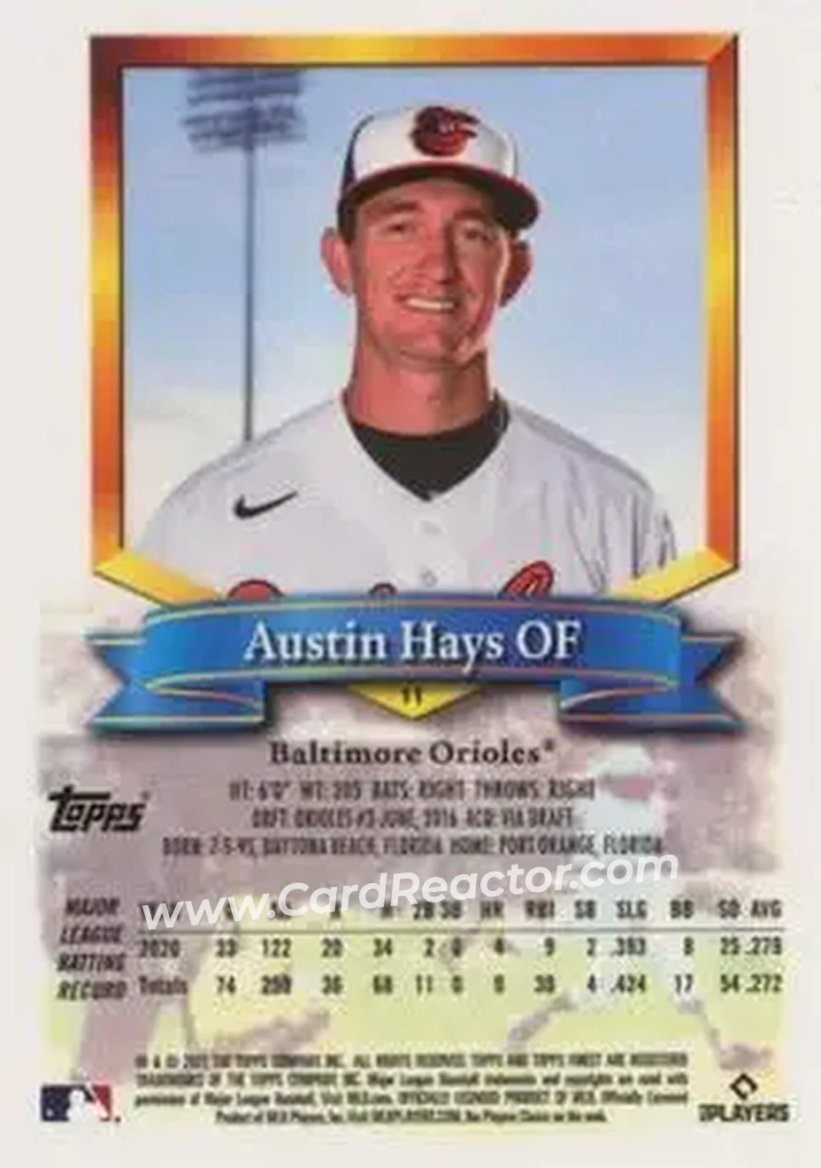 2021 Finest Flashbacks #11 - Austin Hays - Baltimore Orioles - Back