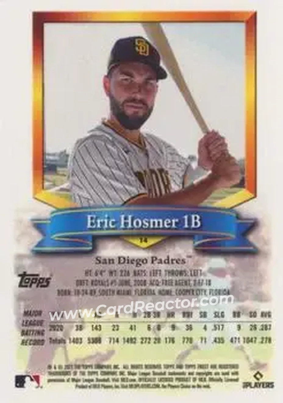 2021 Finest Flashbacks #14 - Eric Hosmer - San Diego Padres - Back