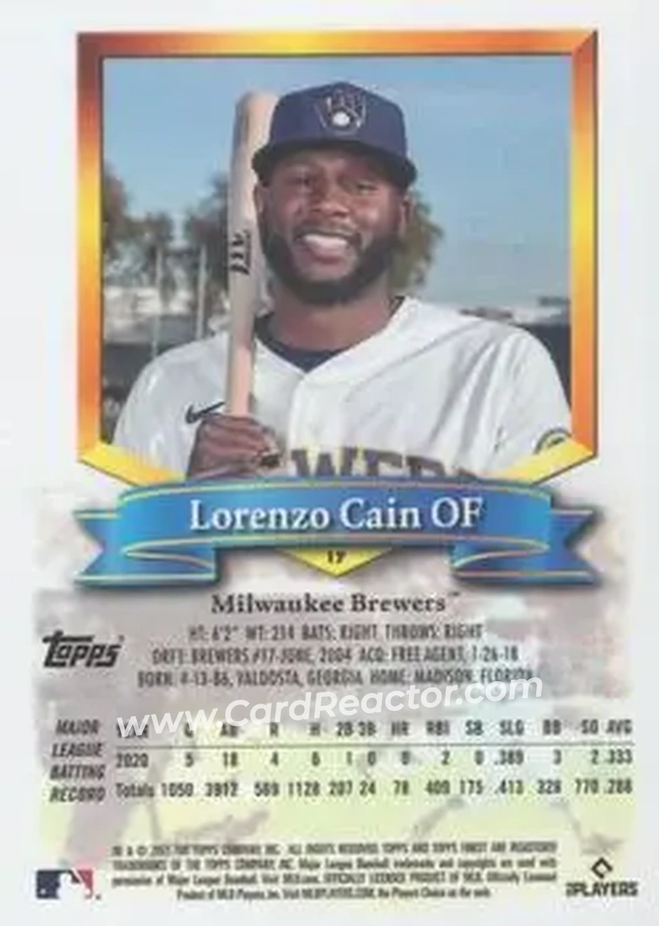 2021 Finest Flashbacks #17 - Lorenzo Cain - Milwaukee Brewers - Back