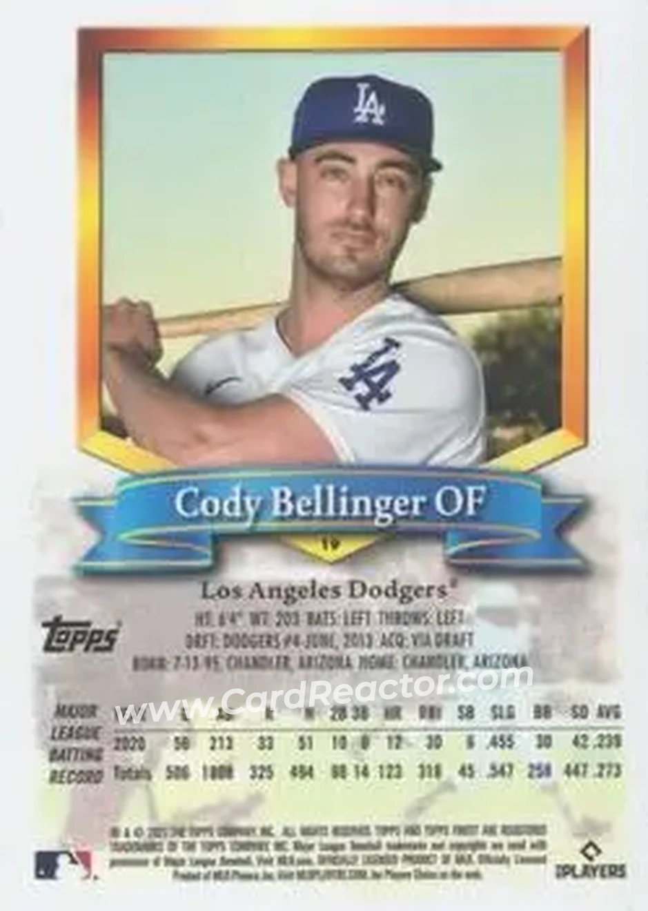 2021 Finest Flashbacks #19 - Cody Bellinger - Los Angeles Dodgers - Back