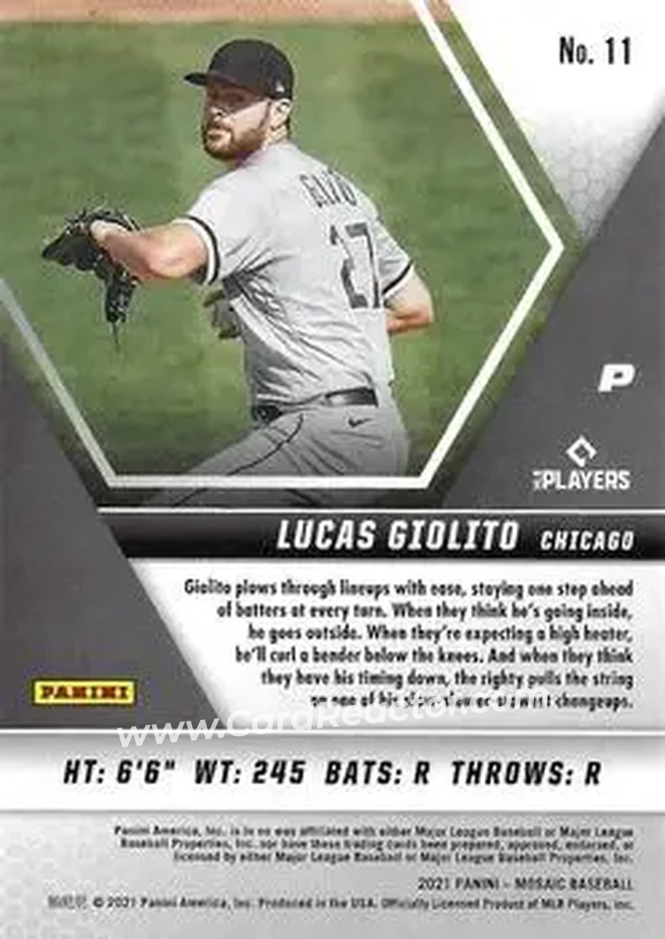 2021 Panini Mosaic #11 - Lucas Giolito - Chicago White Sox - Back