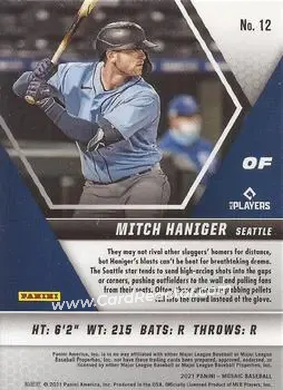 2021 Panini Mosaic #12 - Mitch Haniger - Seattle Mariners - Back